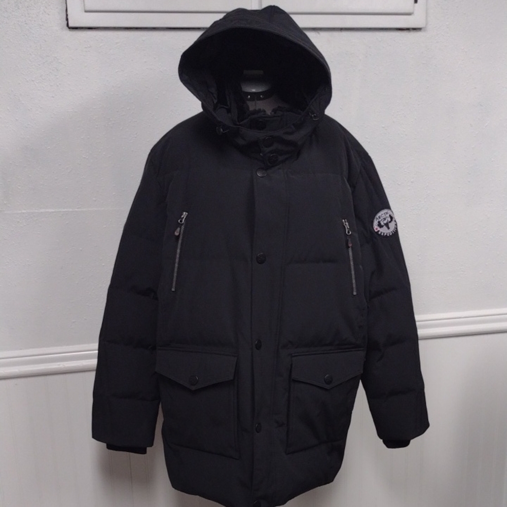 New Without Label Men's Classic Black Hooded Puffer Parca Jacket,Winter